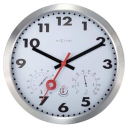 NexTime Wall clock with Thermometer and Hygrometer - 35cm Ø - Aluminium - White - Clematis