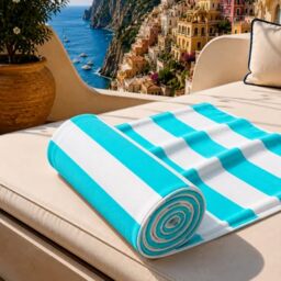 PETTI Artigiani Italiani - Microfibre Beach Towel, Beach or Pool Towel, Beach Towel, Large 90 x 180 cm, White Tiffany Stripes