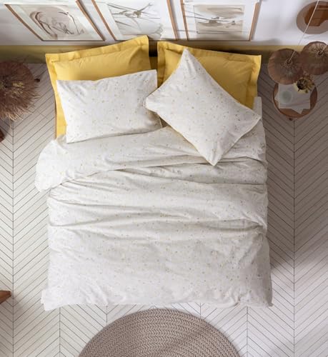 Nuit Des Rêves Mustard Ranforce Double Quilt Cover Set (200 x 200 cm), 100% Cotton, 2 Pillowcases (80 x 80 cm), Pigment Printed, Machine Washable, Button Closure, Elegant & Cosy Bedding