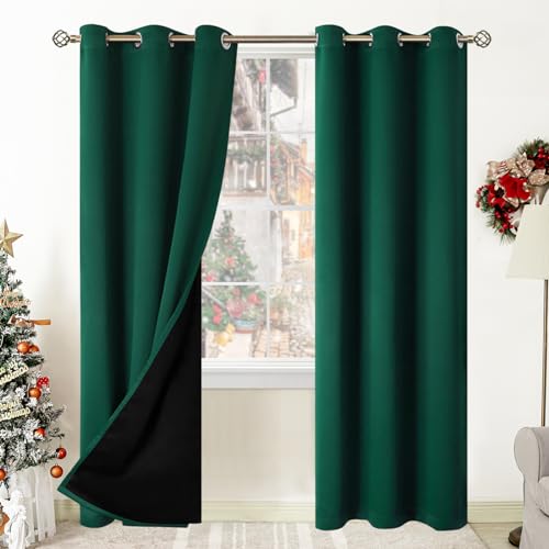 BGment Thermal Insulated 100% Blackout Curtains for Bedroom with Black Liner, Double Layer Full Room Darkening Noise Reducing Grommet Curtain (42 x 84 Inch, Emerald, 2 Panels)
