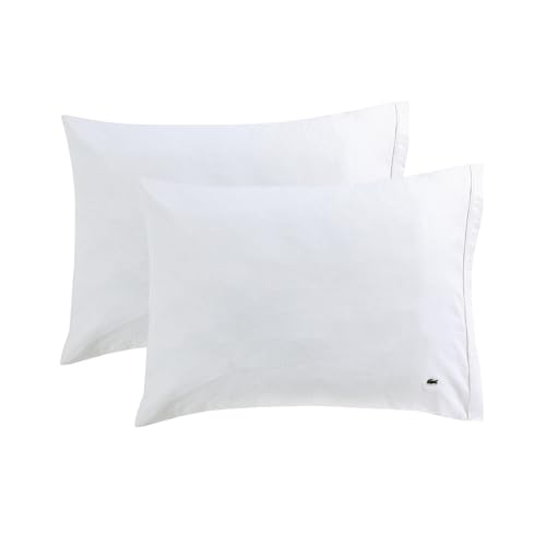 Lacoste 100% cotton percale pillow case pair, solid, white, standard