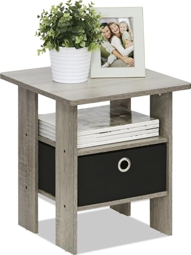 Furinno ANDREY Side Table with Storage Bin, Bedside Table, French Oak