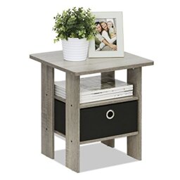Furinno ANDREY Side Table, End Table, Night Stand with Open Shelves and Storage Bin, Bedside Table, for Living Room, Bedroom, French Oak