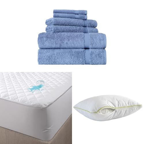 BERIBO Comfort Towel Set with Pillow & Mattress Protector (Single, Blue)