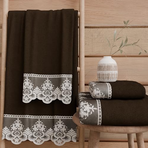 PETTI Artigiani Italiani - 100% Cotton Terry Bath Towels, 1+1 Towel Set, 2 Pieces, 1 Face Towel and 1 Hand Towel, Brown
