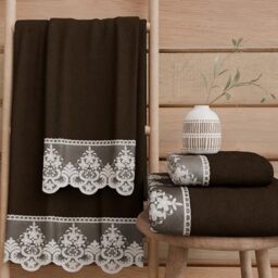 PETTI Artigiani Italiani - 100% Cotton Terry Bath Towels, 1+1 Towel Set, 2 Pieces, 1 Face Towel and 1 Hand Towel, Brown