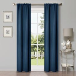 "Superior Blackout Curtains, Room Darkening, Bedroom, Living Window Accents, Sun Blocking, Thermal, Classic Modern, Solid Collection, Set of 2 Panels, Rod Pocket, 26"" x 84"", Navy Blue"