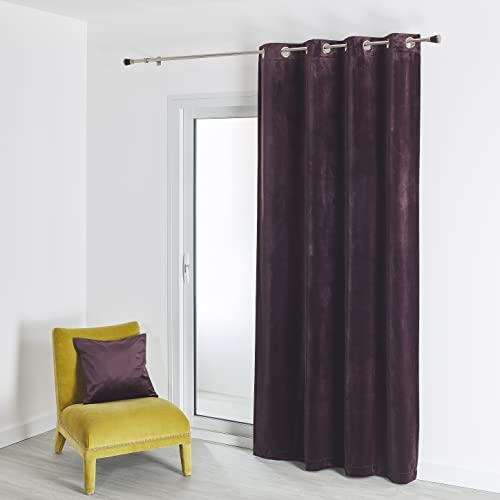 HomeMaison.com Felted Velvet Curtain Plain Plum 135 x 260 cm