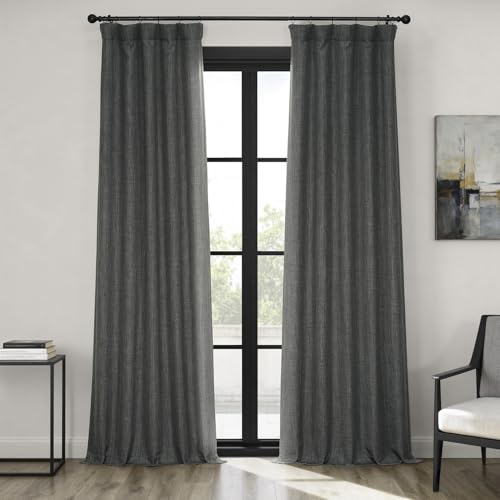 HPD Half Price Drapes Faux Linen Room Darkening Curtains - 84 Inches Long Luxury Linen Curtains for Bedroom & Living Room (1 Panel), 50W X 84L, Dark Gravel