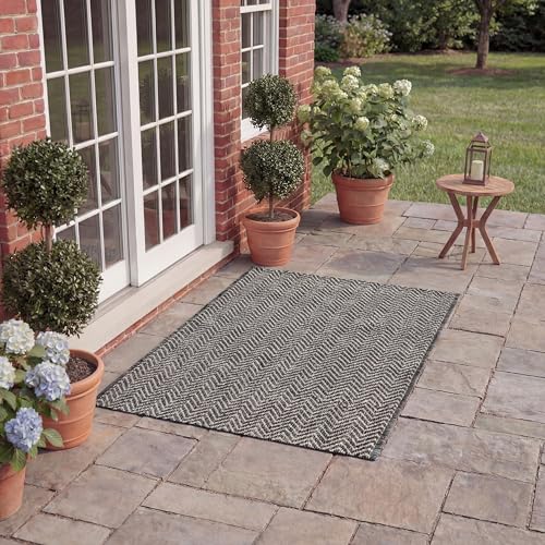 Safavieh Contemporary Rug for Living Room, Dining Room, Bedroom - Courtyard Collection, Short Pile, in Black and Beige, 61 X 109 cm