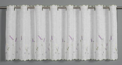 Gardinia Bistro Curtain Voile Embroidery Lavender White 150 x 45 cm