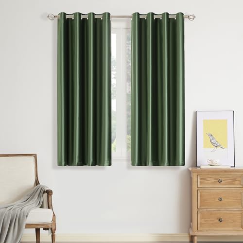 BULBUL Olive Green Velvet Curtains 63 inch Emerald Luxury Elegant Living Room Curtain Blackout Privacy Modern Thermal Insulated Soundproof Room Darkening Drapes for Classical Bedroom Set of 2