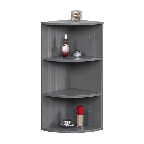Relaxdays corner shelf, 3 shelves, bathroom shelf, wall or freestanding, space-saving, HWD: 62x35x25 cm, MDF, grey