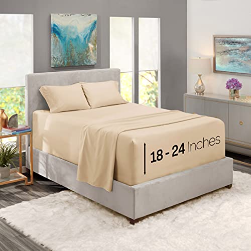 Nestl Extra Deep Pocket Sheets - Fits Mattress 18-24 Inches Deep, Extra Deep Pocket California King Size Sheets, 4 Piece Cal King Sheets, Cal King Sheets Deep Pocket, Beige Cream
