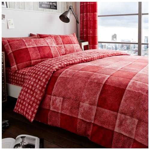GC GAVENO CAVAILIA Single Duvet Cover Set - Reversible Polycotton Bedding Sets (135x200 cm) - Geometric Quilt Cover With Pillow case - Washable Bed Linen - Red