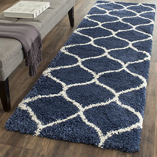 Safavieh Shag Rug for Living Room, Dining Room, Bedroom - Hudson Shag Collection, High Pile, in Navy and Ivory, 91 X 152 cm