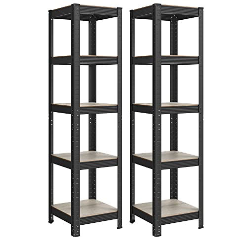 SONGMICS Set of 2 Shelving Units, 37 x 37 x 150 cm, 400 kg Load Capacity (80 kg per Shelf), Industrial, Adjustable Storage Shelves, for Living Room, Kitchen, Garage, Greige and Black GLR037B12