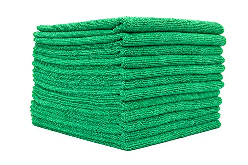 The Rag Company - All-Purpose Microfiber Terry Cleaning Towels - Commercial Grade, Highly Absorbent, Lint-Free, Streak-Free, Kitchens, Bathrooms, Offices, 300gsm, 16in x 16in, Green (12-Pack)