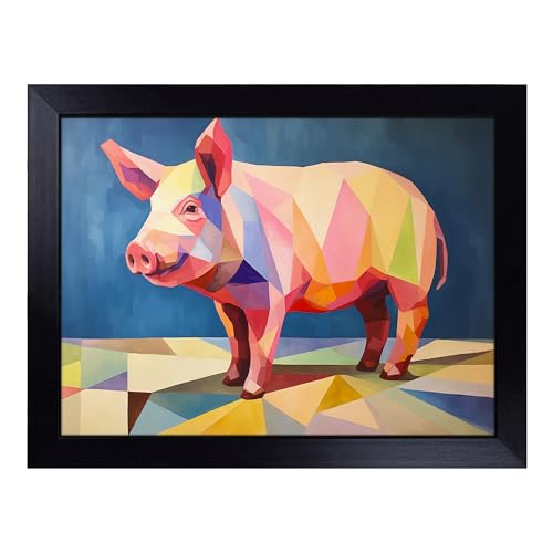 Lap Tray with Bean Bag Cushion, Pig Geometric - Handmade in the UK, Raised Wooden Edge, Padded Cushion, Heat-Resistant Wipe-Clean Surface, for Meals, Laptops and Crafts