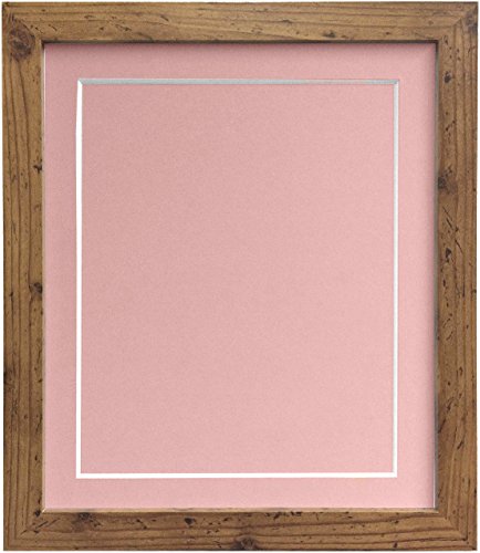 "FRAMES BY POST 25mm wide H7 Rustic Oak Picture Photo Frame with Pink Mount and Backing Board 24""x20"" for Pic Size 20""x16"" (Plastic Glass)"