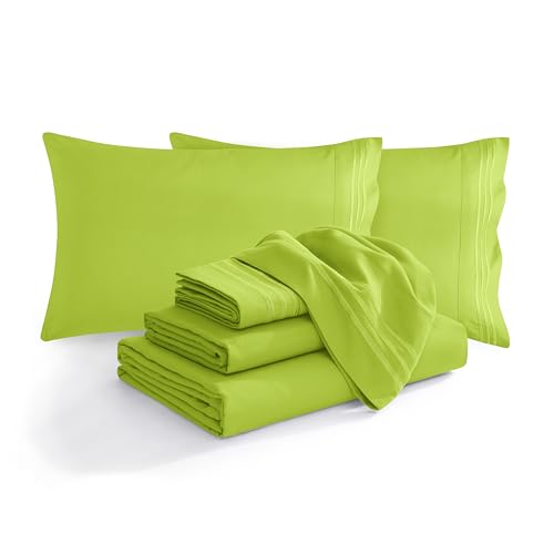 Elegant Comfort Luxury Soft 1500 Thread Count Egyptian 6-Piece Premium Hotel Quality Wrinkle and Fade Resistant Cozy Bedding Set, Easy All Around Elastic Fitted Sheet, Deep Pocket, Twin XL, Lime