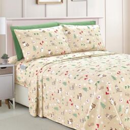 Elegant Comfort Luxury Soft Bed Sheets Holiday Pattern 1500 Premium Hotel Quality Microfiber - Softness Wrinkle and Fade Resistant (6-Piece) Bedding Set, King, Cream Cats
