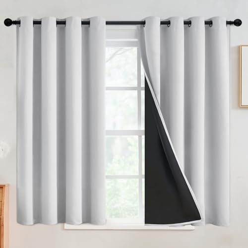 SimpleHome White 100% Blackout Curtains Room Darkening Living Room 54 Inch - Curtains for Bedroom,Thermal Insulated Grommet Window Drapes,Curtains for Living Room with Black Back,52 x 54 Inch,2 Panels