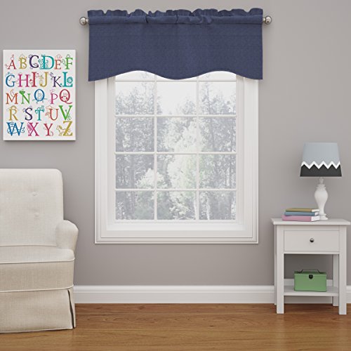 "Eclipse Kendall Modern Scalloped Valance Rod Pocket Window Curtain for Kitchen or Bathroom, 42"" x 18"", Denim"