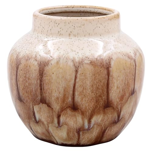 Lesser & Pavey Reactive Glaze Vase Brown 8cm For Living Room & Home Decor - Stylish Vases For Fresh & Artificial Flowers - Modern Vases Centerpiece For Office & Table- Decorative Gift For Women & Men