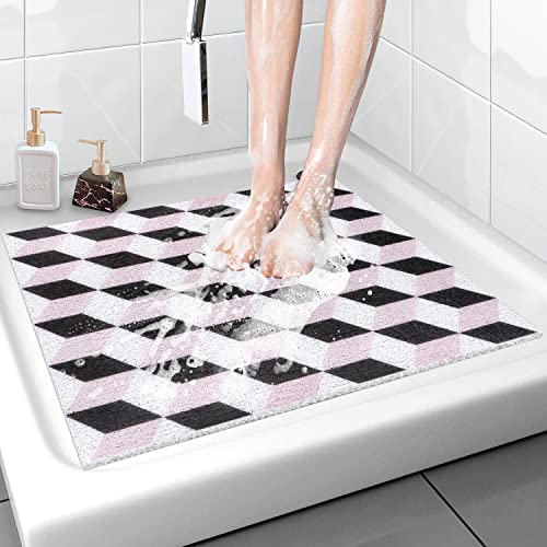 Shower Mat Non-Slip, Soft Comfort Bath Mat with Drainage Holes, PVC Loofah Massage Bathmat for Shower,Tub,Bathroom,Wet Areas, Quick Drying