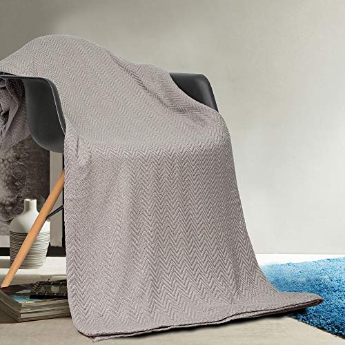 Home Maison Josie Chevron Knit Cotton Throw Blanket, Grey, Full/Queen