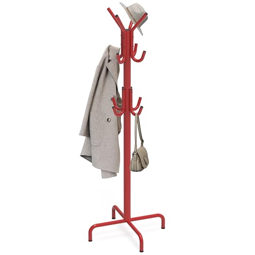 Simple Houseware Standing Coat and Hat Hanger Organizer Rack, Red