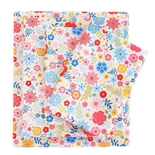 Mooreeke Cozy Floral Microfiber Printed Floral Queen Sheet Set - Soft & Breathable Colorful Flower Custers Bed Sheets with Extra Deep Pocket - Non-Slip Fitted Design - Colorful Flower Pattern - Queen