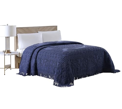 Beatrice Home Fashions Bedspread, Chenille, Navy, Twin