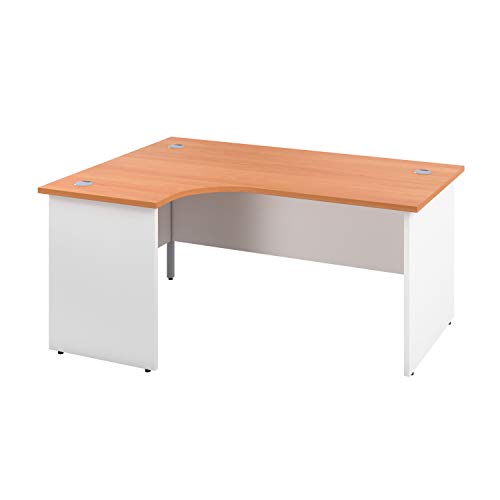 Office Hippo Professional Office Desk, Left Corner Desk, Strong & Reliable Panel Desk, Office Table With Integrated Cable Ports, PC Desk For Office & Home - Beech Top / White Legs