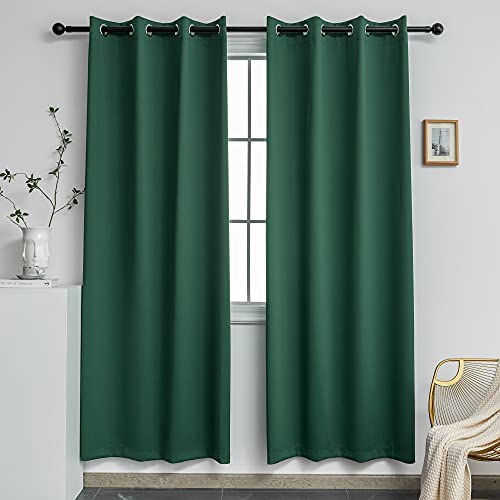 YGO Window Drapery Panels Blackout Curtains Window Treatment Thermal Insulated Solid Grommet Blackout Drapes for Bedroom Set of 2 Panels 52 by 72 Long Hunter Green