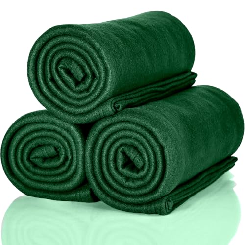 ALCLEAR 3-piece Oeko Tex fleece blankets, color: fir green, great size 130x160 cm, over 200 g/m², sofa blanket, couch blanket, cozy blanket, picnic blanket, sofa throw