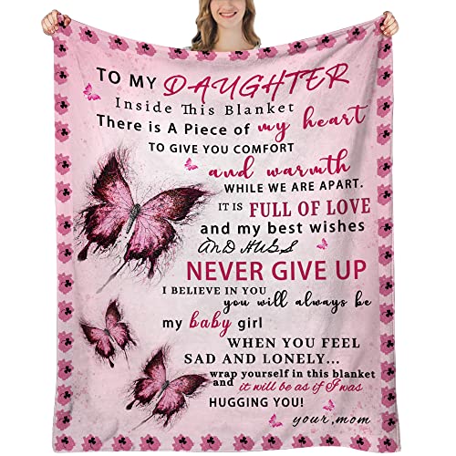 "UHANKRU Daughter Blanket from Mom, Daughter Gifts for Birthday, Gifts for Daughter Graduation Blanket, Mother to Daughter Throw Blanket 60""x50"""