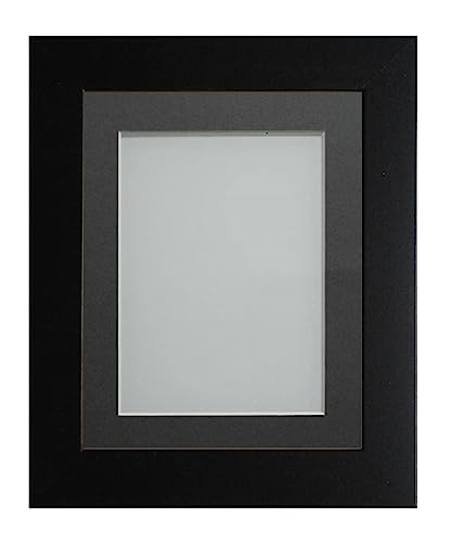 Frame Company Watson Matte Black Picture Photo Frame fitted with Perspex, 16x12 inch with Grey Mount for image size 12x10 inch