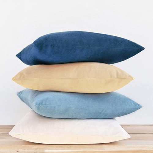 MONDAY MOOSE Decorative Throw Pillow Covers Cushion Cases, Set of 4 Soft Velvet Modern Designs, Mix and Match for Home Decor, Pillow Inserts Not Included (18x18 inch, Blue/Beige)