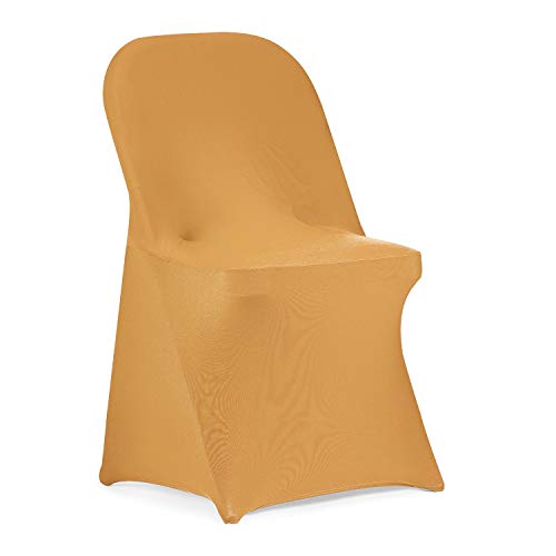 Peomeise Stretch Spandex Folding Chair Cover for Wedding Party Dining Banquet Event (6, Gold)