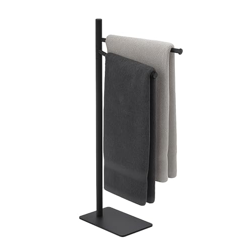 Relaxdays towel rack, HxWxD: 78 x 33.5 x 14 cm, stainless steel, 2 movable bars, standing towel rack, black