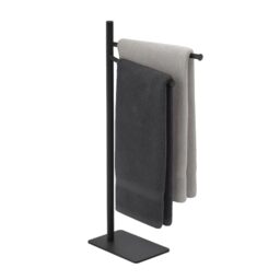 Relaxdays towel rack, HxWxD: 78 x 33.5 x 14 cm, stainless steel, 2 movable bars, standing towel rack, black