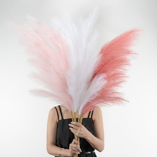 "Pampas Grass Decor Tall, 43""/110cm Faux Pampas Grass 6 Stems Large Pompass Grass Branches Tall Bulk Boho Flower Arrangement for Home Room Wedding Party Decor"