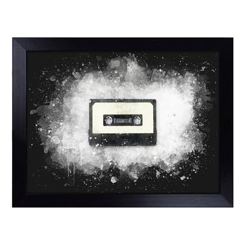 Lap Tray with Bean Bag Cushion, Retro Style Cassette Tape - Handmade in the UK, Raised Wooden Edge, Padded Cushion, Heat-Resistant Wipe-Clean Surface, for Meals, Laptops and Crafts