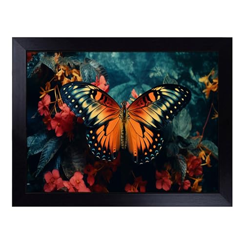 Lap Tray with Bean Bag Cushion, Butterfly Photograph 8K - Handmade in the UK, Raised Wooden Edge, Padded Cushion, Heat-Resistant Wipe-Clean Surface, for Meals, Laptops and Crafts