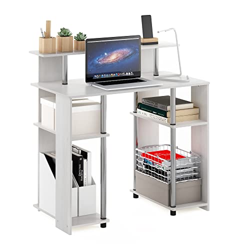 Furinno Computer Writing Desk, Engineered Wood, White Oak/Stainless Steel, 51.49 (D) x 90.5 (W) x 90.6 (H) cm