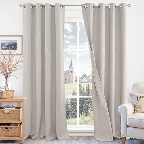 BGment Oatmeal Blackout Curtains for Bedroom 96 Inch Long - Linen Textured Thermal Insulated Light Blocking Lightweight Bronze Grommet Window Drapes for Farmhouse Living Room, 2 Panels, 52 x 96 Inch