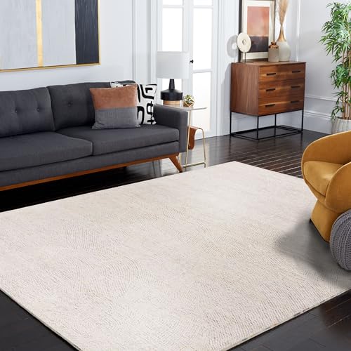 Safavieh Geometric Rug for Living Room, Dining Room, Bedroom - Metro Collection, Short Pile, in Ivory, 66 x 112 cm