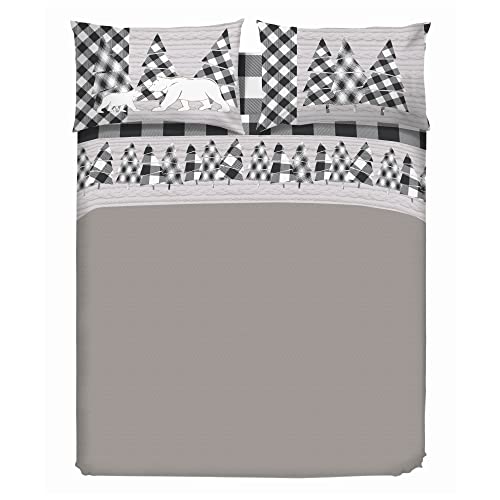 PENSIERI DELICATI Double Bed Sheet Set, 100% Cotton, 180 x 200 cm, Includes Bottom Sheet, Top Sheet and 2 Pillowcases, Made in Italy, White Canada Pattern